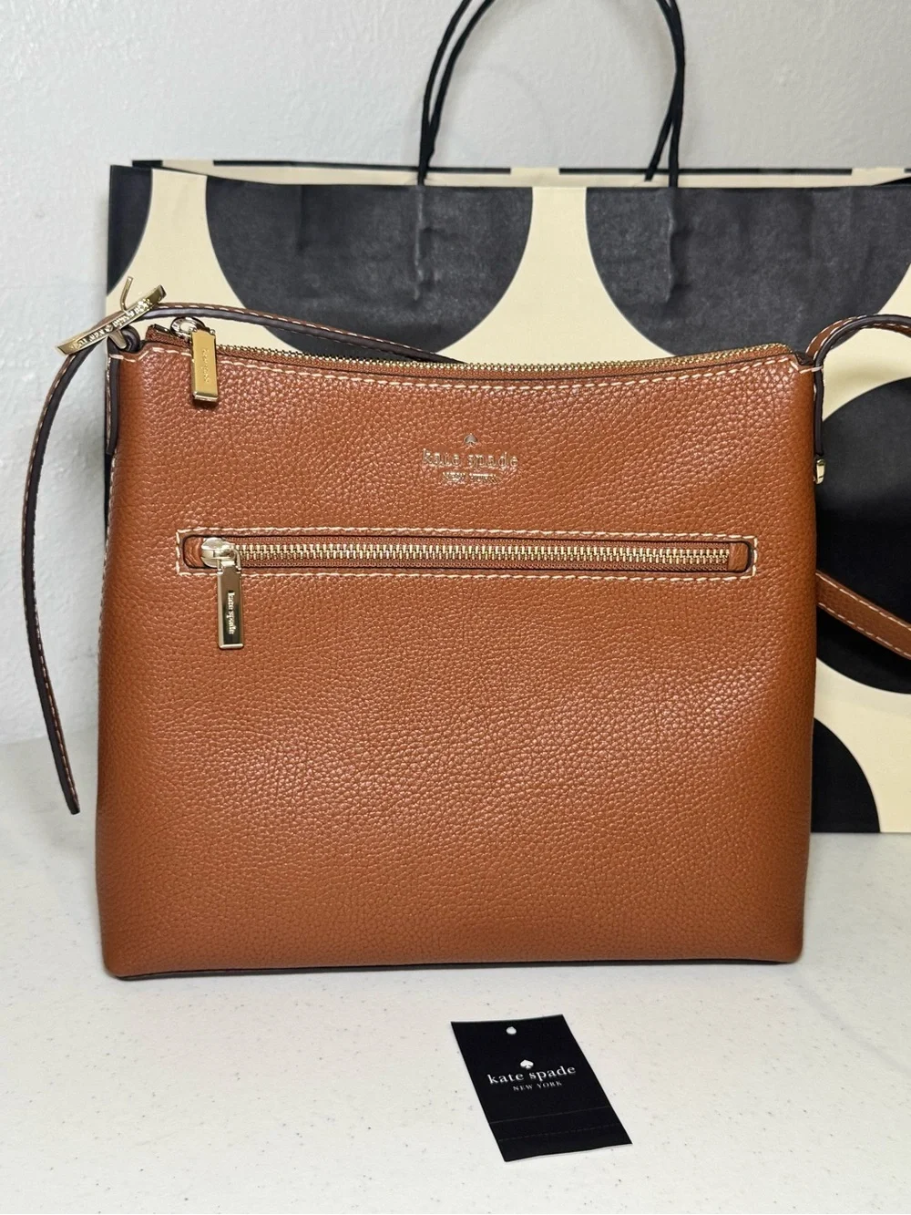 Kate Spade Brown Pebble Leather Crossbody Bag Purse NWT adjustable strap